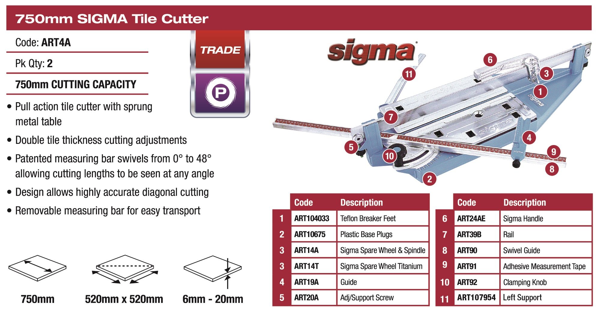 DTA Australia SIGMA 75CM TILE CUTTER