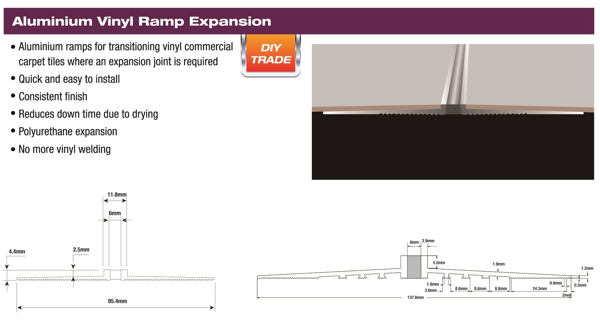 DTA Australia VYNIL RAMP EXPANSION JOINT 4.4X2.5X45MM 3.3M REDWOOD
