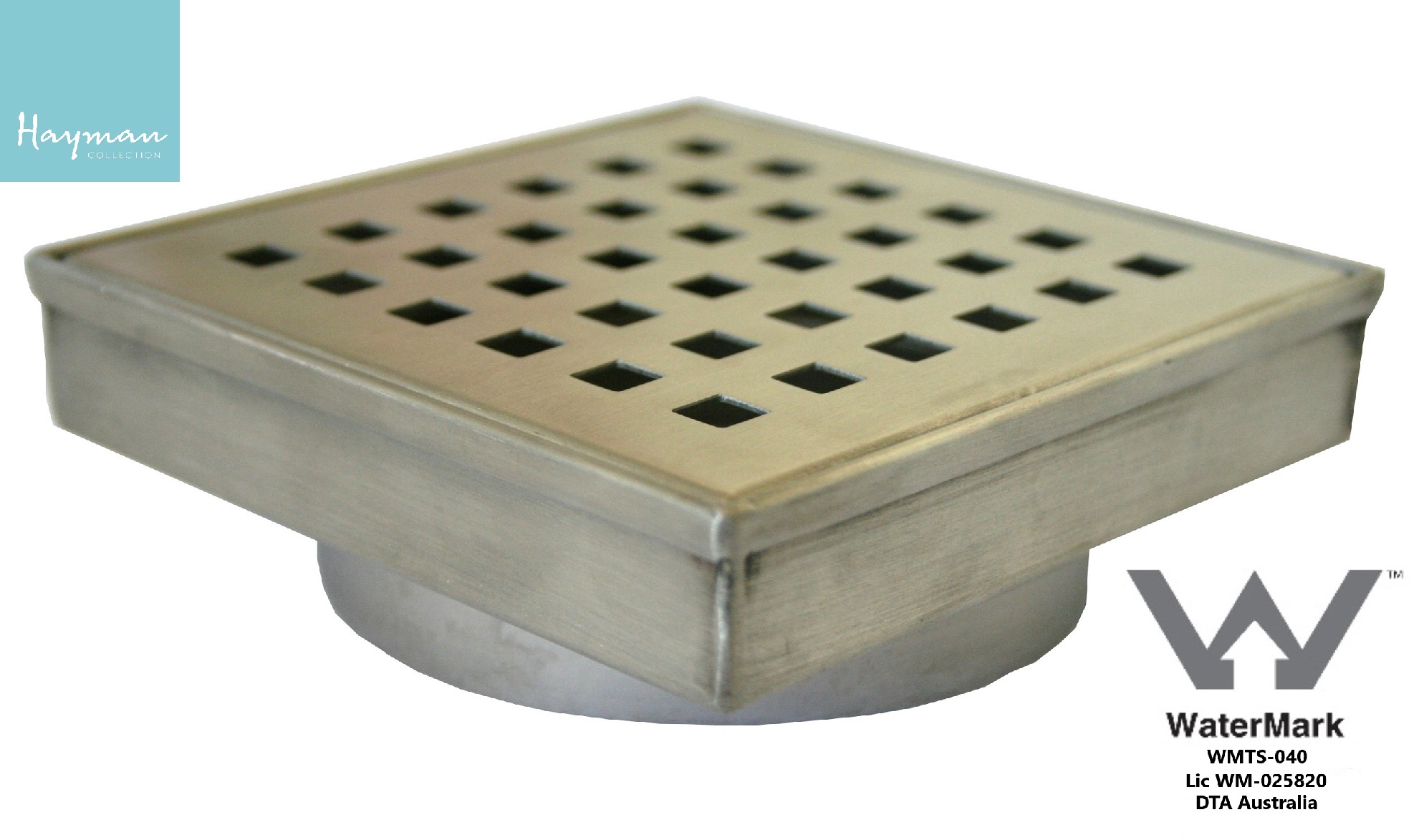 DTA Australia FLOOR DRAIN S/STEEL 110x110MM SQUARE COVER 90MM OUTLET